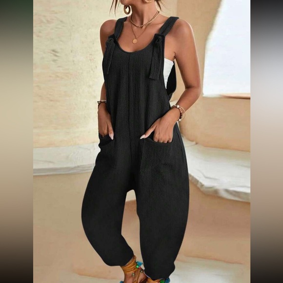 Boho red cami jumpsuit with pockets - Picture 8 of 15